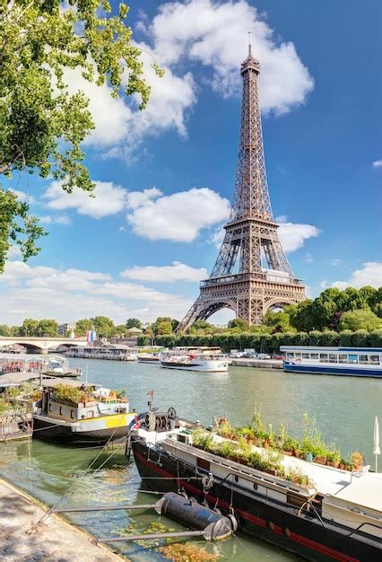 Vista de la torre eiffel desde el río sena Foto Premium