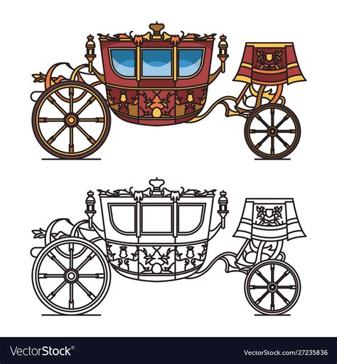 Vintage Carriage Contour Chariot Outline For King Vector Image