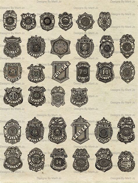 Printable Vintage Police Badges Antique Police Clipart Instant Download ...