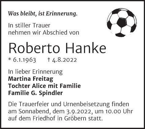 Traueranzeigen Von Roberto Hanke Abschied Nehmen De