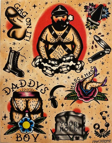 Gay Kink Tattoo Flash Art Homoerotic Traditional Erotic Gay Etsy