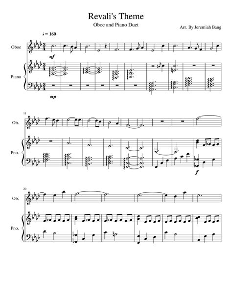 Revalis Theme Sheet Music For Piano Oboe Solo