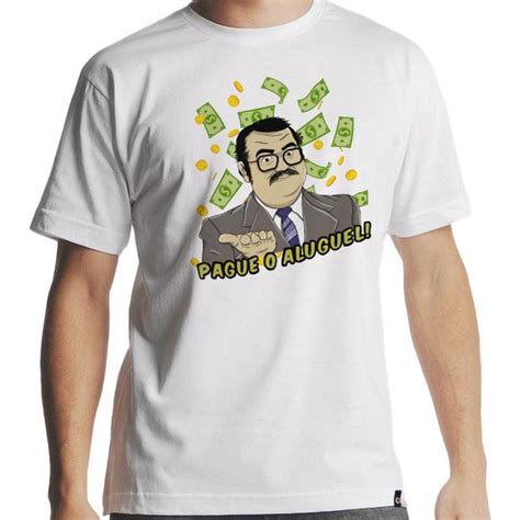 Camiseta Seu Barriga Pague O Aluguel Masculina Branca Turma Do Chaves