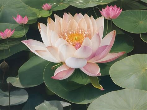 Premium Photo A Painting Of Lotus Flowers In A Pond