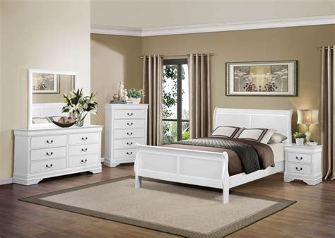 2147w 1 4pcs Louis Philippe White Wood Queen Sleigh Bed Bedroom Set Luchy Amor Furniture