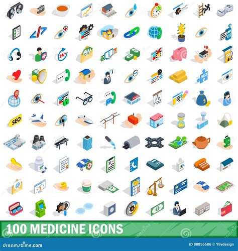 100 ícones Ajustados Da Medicina Estilo 3d Isométrico Ilustração Do