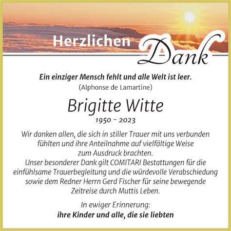 Traueranzeigen Von Brigitte Witte Abschied Nehmen De