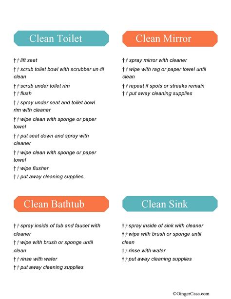 Printable Bathroom Cleaning Checklist Template