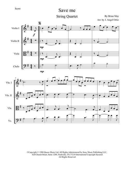 Save Me Arr Jos Angel Ortiz Ramirez By Queen Sheet Music For String