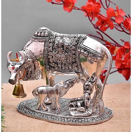 Buy Nirmal Handicraft Kamdhenu Cow With Calf And Krishna Metal