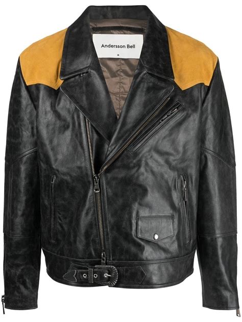 Andersson Bell Two Tone Leather Biker Jacket In Black ModeSens