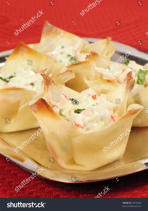 Baked Wonton Wrappers Filled With Crab Meat Cream Cheese And Green