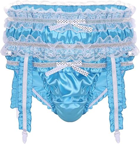 Kaerm Mens Frilly Satin Panties Ruffled Bikini Briefs Sissy Pouch