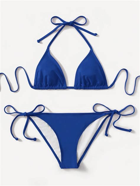 Swim Basics Women S Solid Color Halter Tie Sexy Bikini Two Piece Set