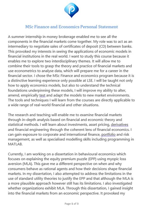 finance  economics msc personal statement