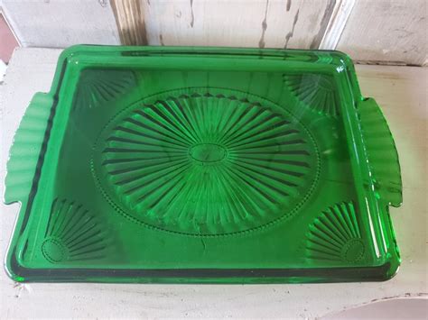 Vintage Avon Emerald Green Glass Decanter Set Tray Decanter Etsy