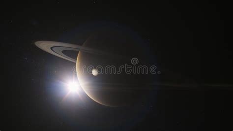 Illustration Cinematic 3D Animation of Saturn and Its Moon Stock Photo - Image of universe ...