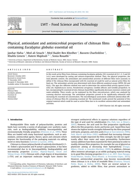 PDF Physical Antioxidant And Antimicrobial Properties Of Chitosan