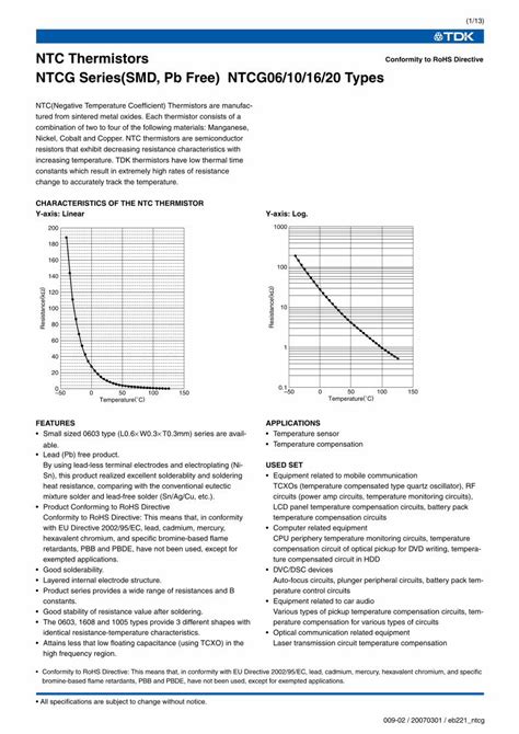 Pdf Ntc Thermistors Conformity To Rohs Directive Ntcg Series