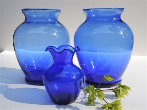 Vintage Cobalt Blue Glass Vase Set Of 2 Large Ginger Vases Flower Vase Home Decor Etsy