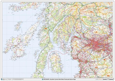 Scottish Central Belt West Postcode Sector Wall Map S17 Map