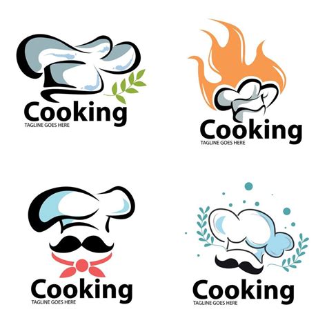 Cooking Logo Set Logo For Cooking Class With Chef Hat Fire Spirit And