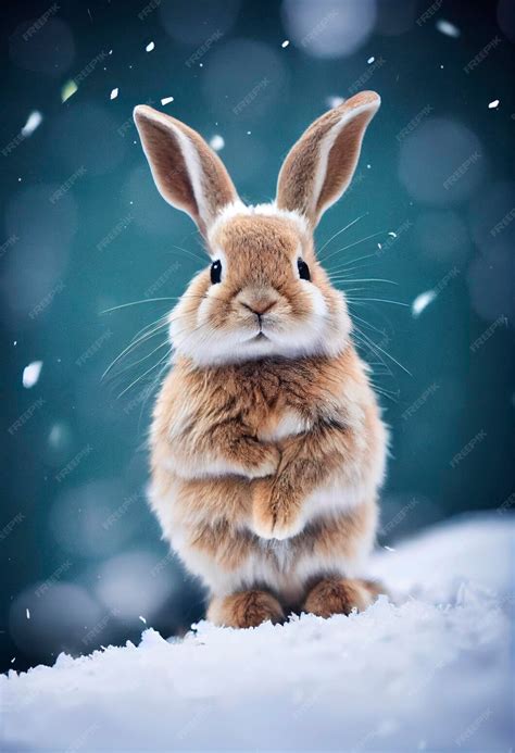 Premium Photo | Cute rabbit on falling snow background 3d illustration