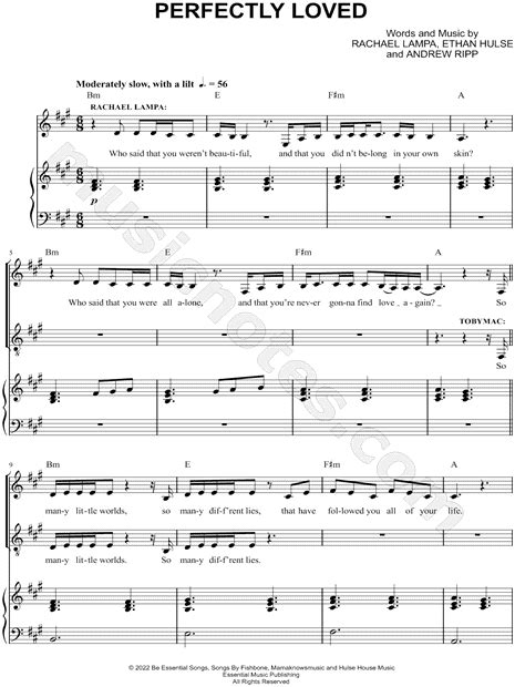 Rachael Lampa Feat Tobymac Perfectly Loved Sheet Music In A Major