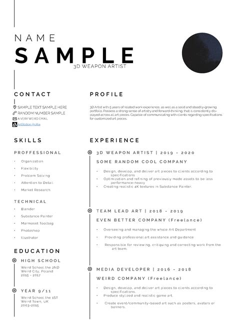 Free 3D Artist Resume Template With Clean And Professional