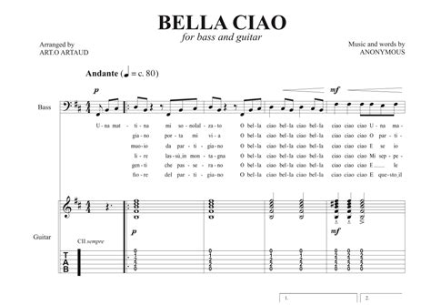 Bella Ciao Sheet Music Anonymous Easy Guitar Tab