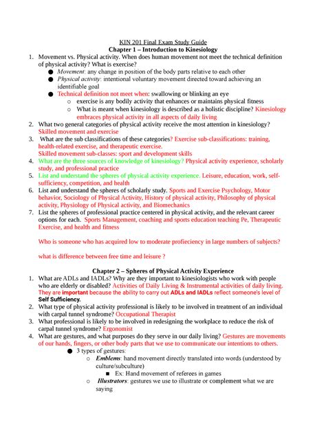 Kin Final Exam Study Guide Kin Final Exam Study Guide Chapter