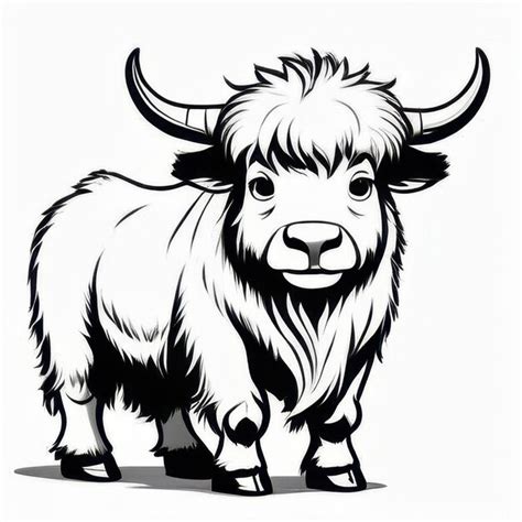 Yak Outline Black And White Cute Coloring Book Premium Ai Generated Image