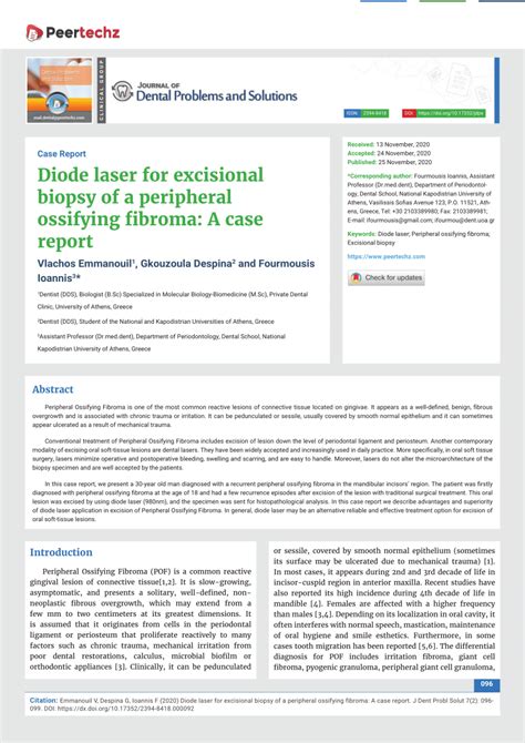 Pdf Diode Laser For Excisional Biopsy Of A Peripheral Ossifying