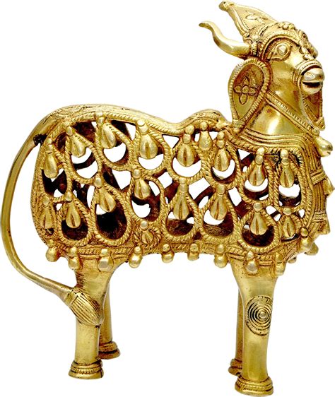 Buy Two Moustaches Brass Nandi Cow Statue Standard Gold 1 Piece