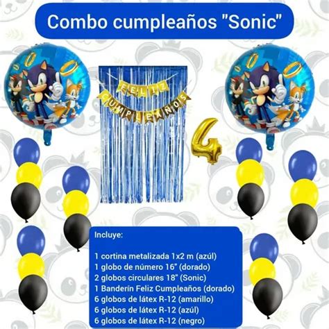 Combo Decoraci N Cumplea Os Sonic Cortina Banderin Globos Mercadolibre