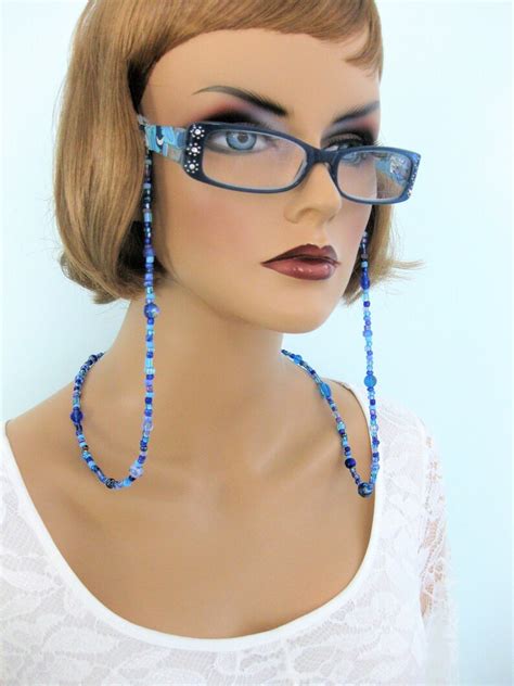 Eyeglass Chain Blue Beaded Eyeglass Chain Glasses Chain Etsy