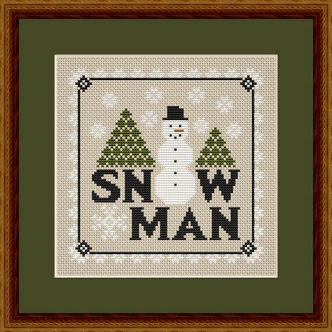 Christmas Winter Snowman Counted Cross Stitch Pattern