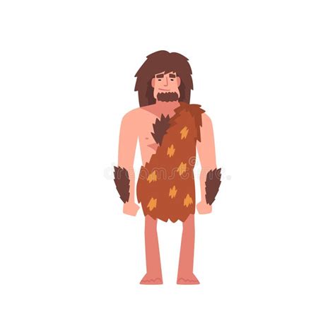 Prehistoric Muscular Bearded Man Wearing Animal Pelt Primitive Stone