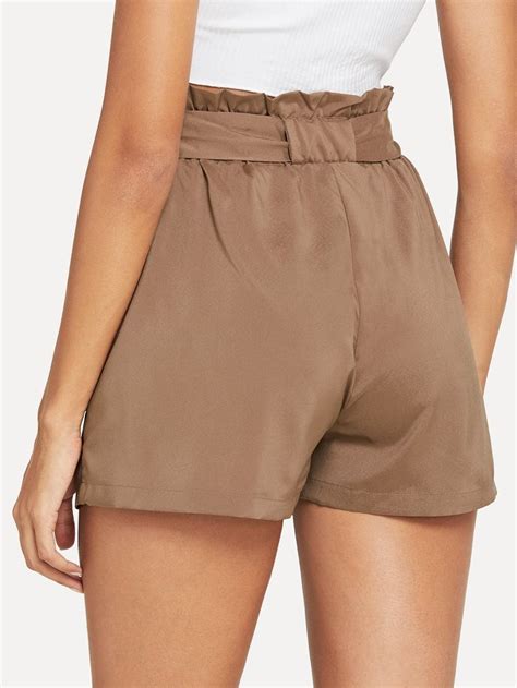 Shein Self Belted Ruffle Waist Shorts Designer Shorts Estilo Casual