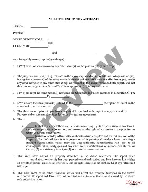 New York Multiple Exception Affidavit Us Legal Forms