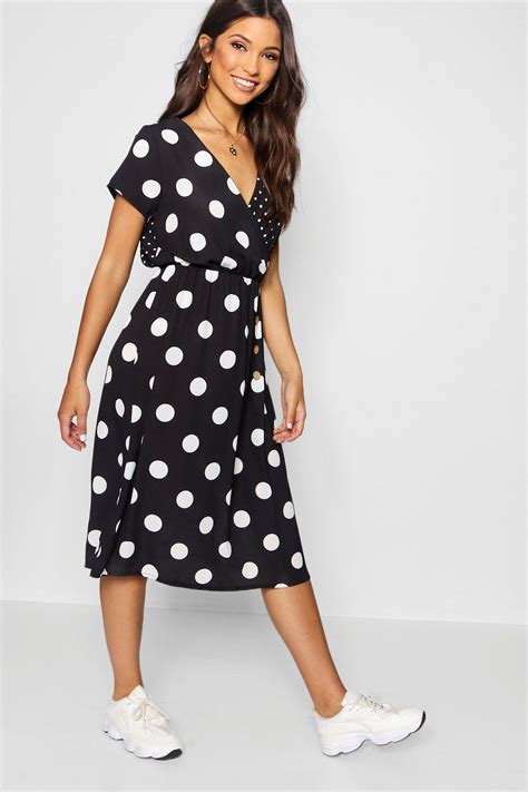 Mixed Polka Dot Button Front Midi Dress Boohoo Cami Dress Skater