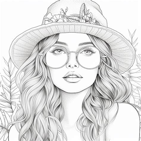 Un Dessin D Une Femme Avec Des Lunettes Et Un Chapeau Ai G N Rative