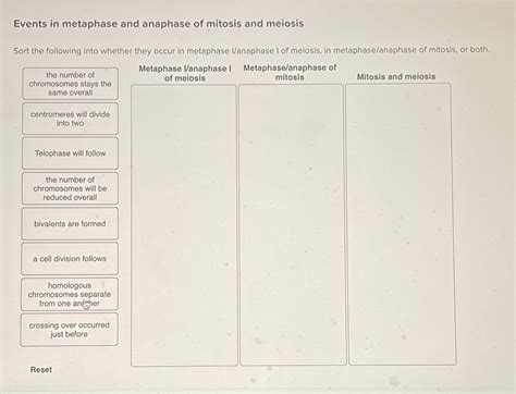 Solved Events in metaphase and anaphase of mitosis and | Chegg.com