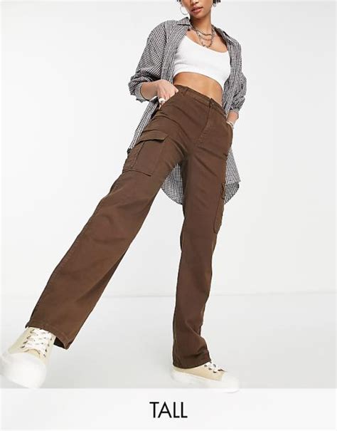 Stradivarius Tall Straight Leg Cargo Pants In Washed Brown Asos