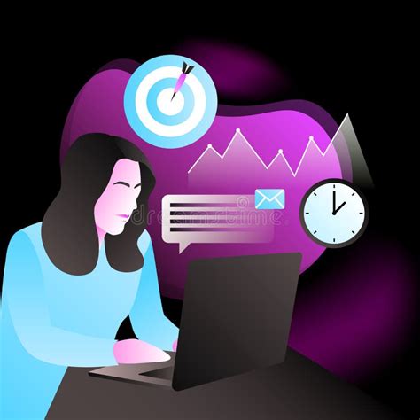 Worker Illustration Woman Working On Laptop Stock Vector