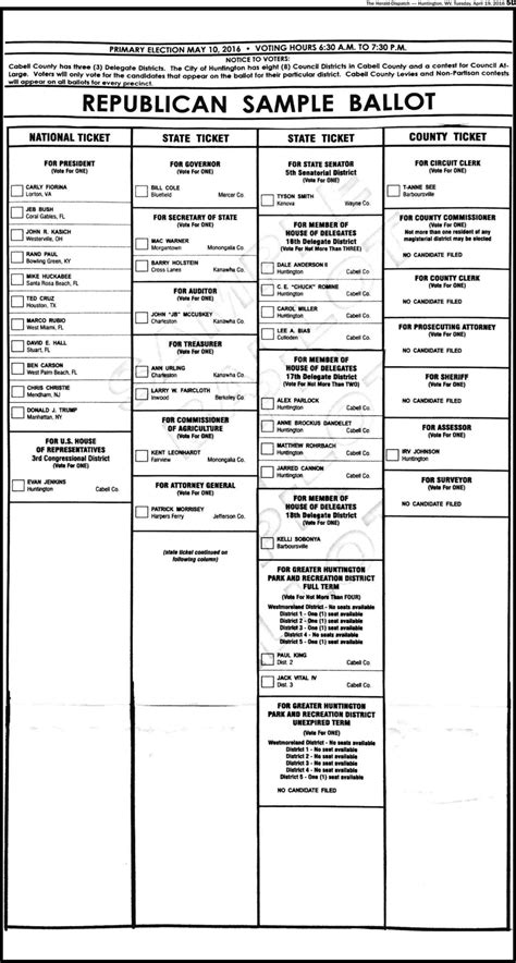 Primary 2016 Cabell County Sample Ballot Election 2024 Herald