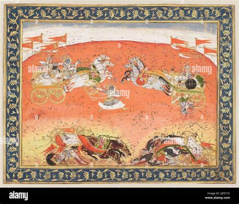 The Fight between Arjuna and Karna Stock Photo - Alamy