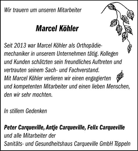 Traueranzeigen von Marcel Köhler trauer in thueringen de