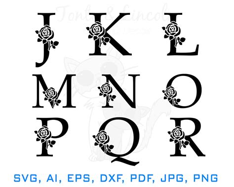 Rose Floral Monogram Svg Flower Monogram Svg Alphabet Svg Etsy