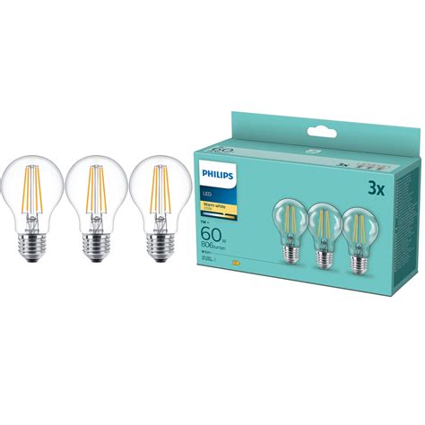 Комплект 3 Led крушки Filament Philips A60 E27 7w 60w 806 лумена